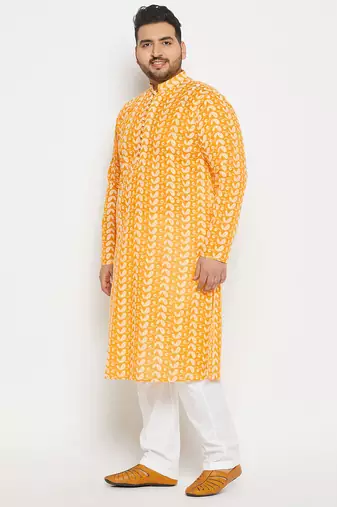 Yellow and white pure cotton kurta pyjama set