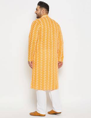 Yellow and white pure cotton kurta pyjama set 3