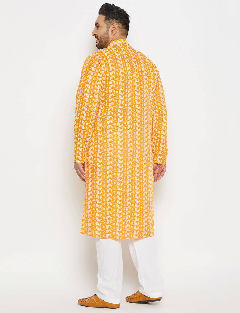 Yellow and white pure cotton kurta pyjama set