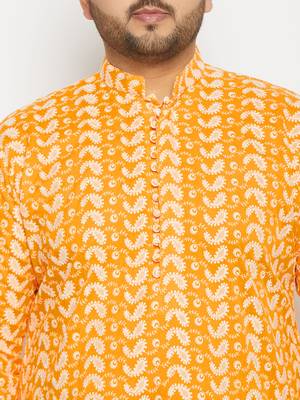 Yellow and white pure cotton kurta pyjama set 4