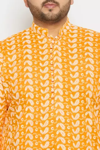 Yellow and white pure cotton kurta pyjama set