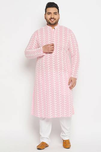Men's pink and white pure cotton kurta pyjama set
