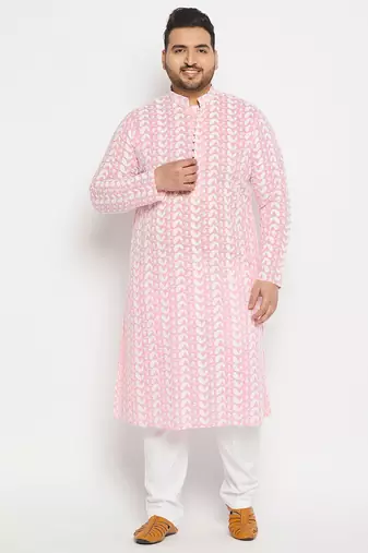 Men's pink and white pure cotton kurta pyjama set