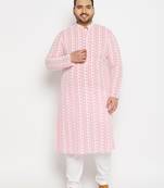 Men's pink and white pure cotton kurta pyjama set