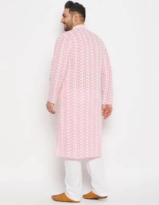Men's pink and white pure cotton kurta pyjama set 3