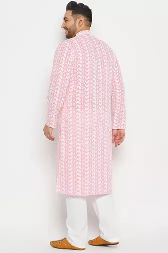 Men's pink and white pure cotton kurta pyjama set
