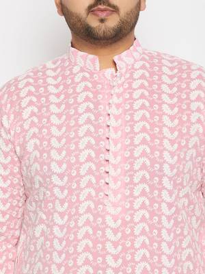 Men's pink and white pure cotton kurta pyjama set 4