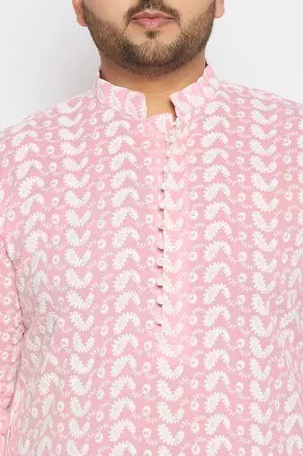 Men's pink and white pure cotton kurta pyjama set