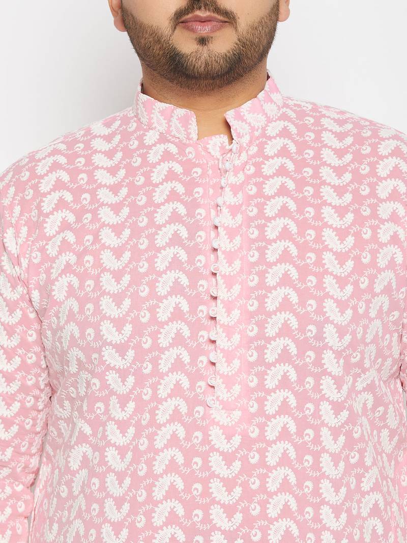 Men's pink and white pure cotton kurta pyjama set