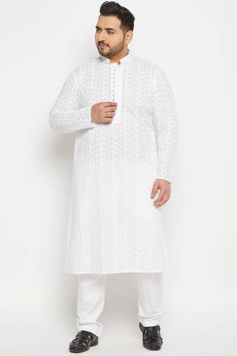 Men's white pure cotton kurta pyjama set