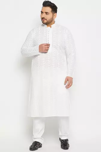 Men's white pure cotton kurta pyjama set