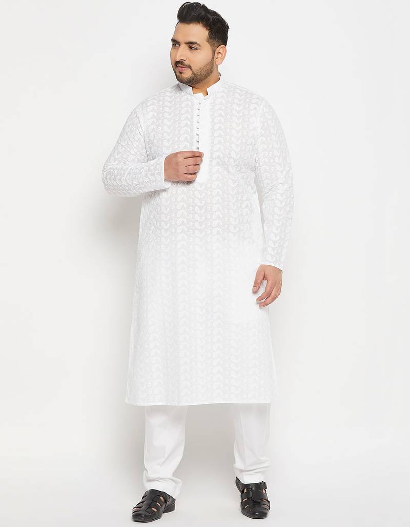 Men's white pure cotton kurta pyjama set