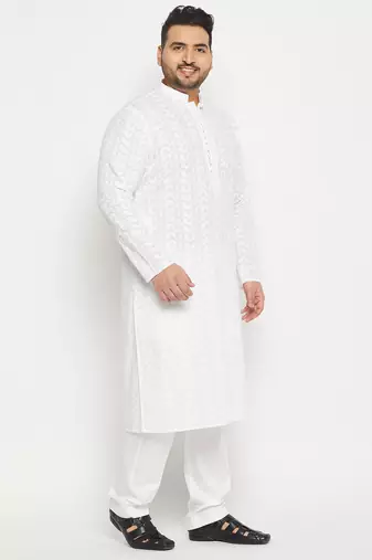 Men's white pure cotton kurta pyjama set