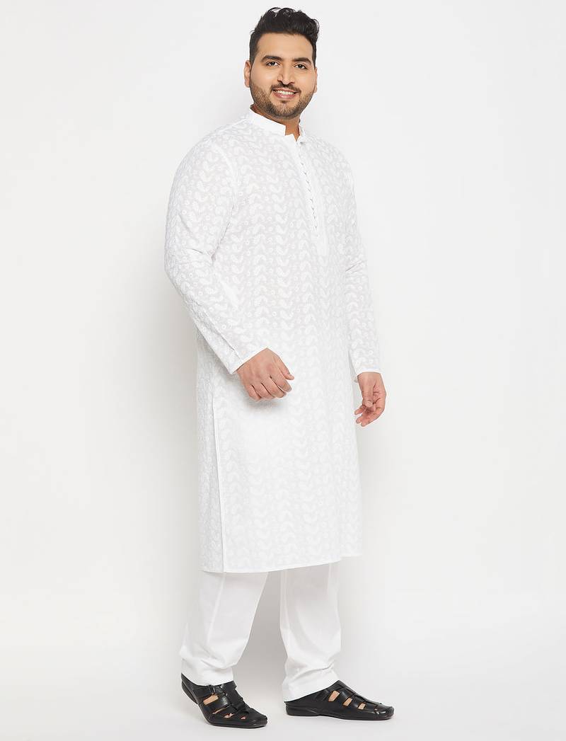 Men's white pure cotton kurta pyjama set