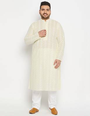 Men's yellow and white pure cotton kurta pyjama set 1