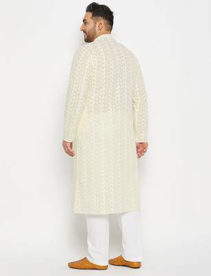 Men's yellow and white pure cotton kurta pyjama set 3