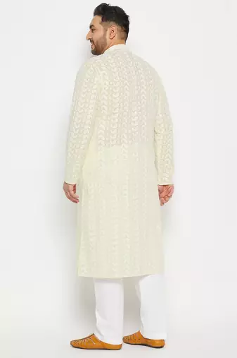Men's yellow and white pure cotton kurta pyjama set