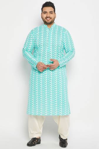 Blue and cream pure cotton kurta patiala set
