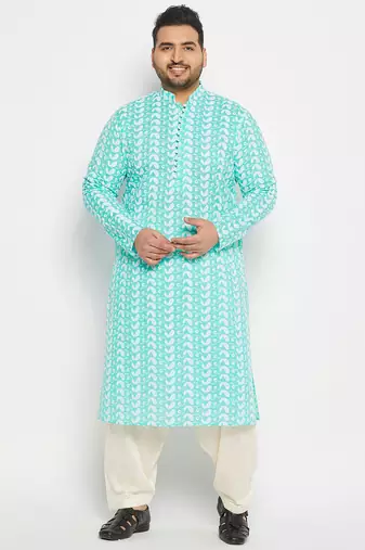 Blue and cream pure cotton kurta patiala set
