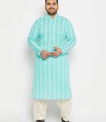 Blue and cream pure cotton kurta patiala set