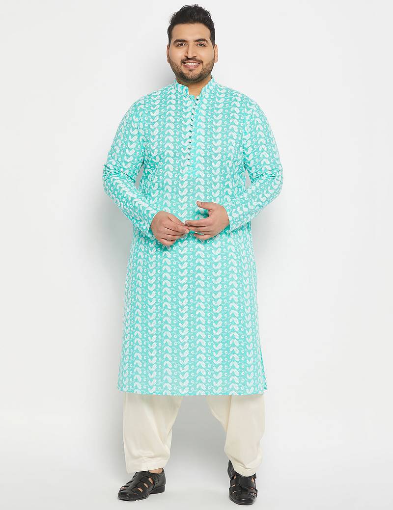 Blue and cream pure cotton kurta patiala set