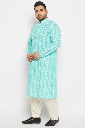 Blue and cream pure cotton kurta patiala set