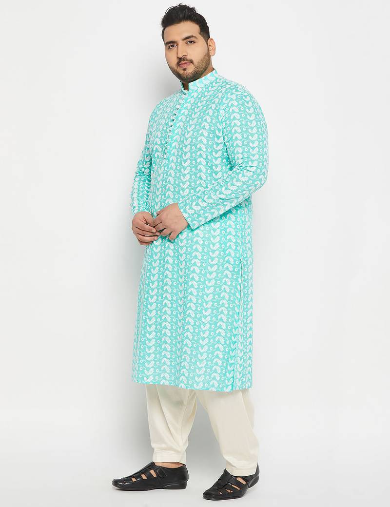 Blue and cream pure cotton kurta patiala set