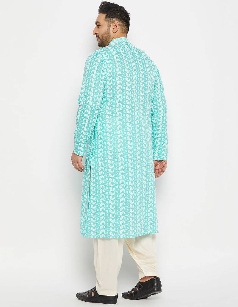 Blue and cream pure cotton kurta patiala set