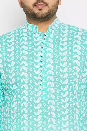 Blue and cream pure cotton kurta patiala set