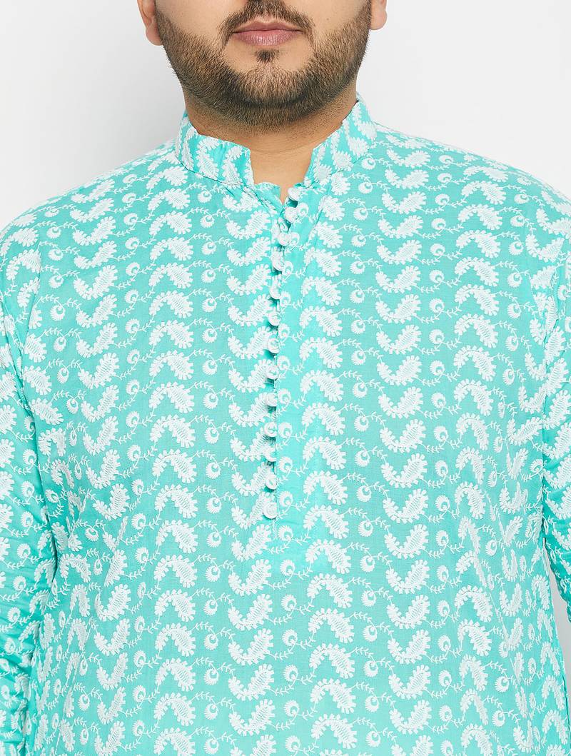 Blue and cream pure cotton kurta patiala set