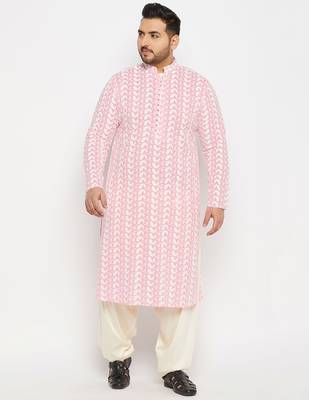 Men's pink and cream pure cotton kurta patiala set 1