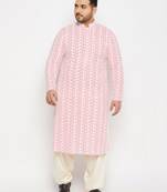 Men's pink and cream pure cotton kurta patiala set