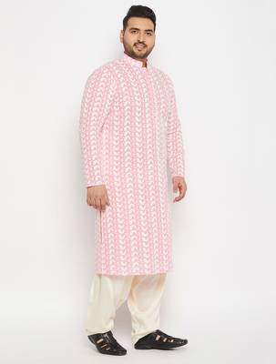 Men's pink and cream pure cotton kurta patiala set 2