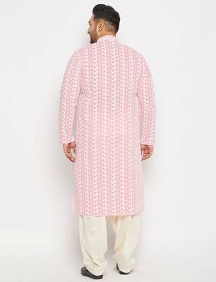 Men's pink and cream pure cotton kurta patiala set 3