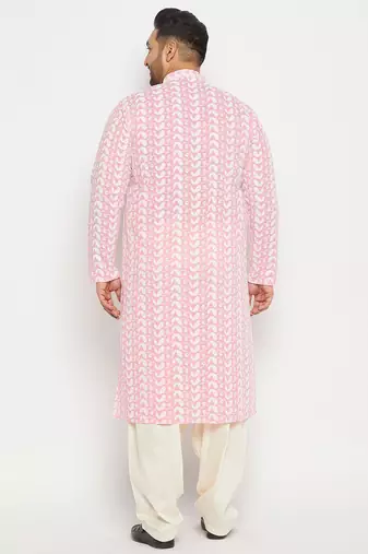 Men's pink and cream pure cotton kurta patiala set