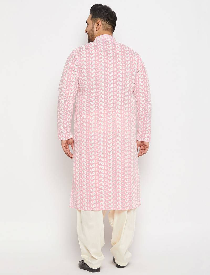 Men's pink and cream pure cotton kurta patiala set