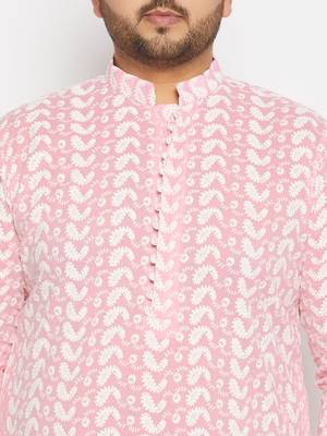 Men's pink and cream pure cotton kurta patiala set 4