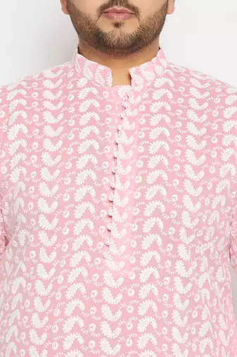 Men's pink and cream pure cotton kurta patiala set
