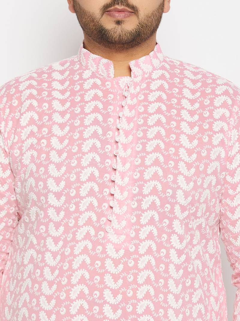 Men's pink and cream pure cotton kurta patiala set