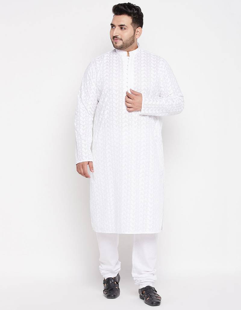 Men's white pure cotton kurta