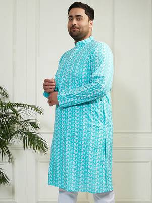 Men's Blue pure cotton kurta 2