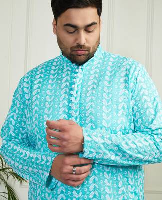 Men's Blue pure cotton kurta 3