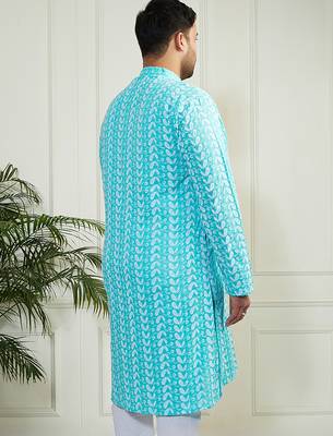 Men's Blue pure cotton kurta 4