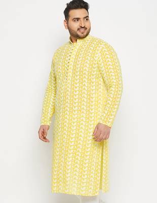 Men's mustard pure cotton kurta 2