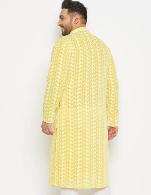 Men's mustard pure cotton kurta 3