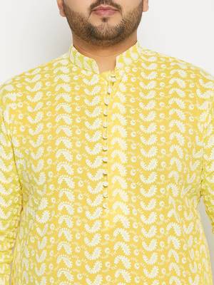 Men's mustard pure cotton kurta 4