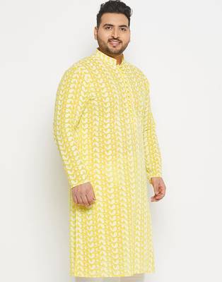 Men's mustard pure cotton kurta 5