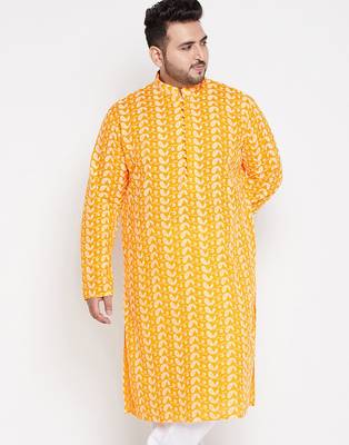 Men's orange pure cotton kurta 1