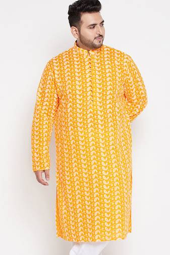 Men's orange pure cotton kurta