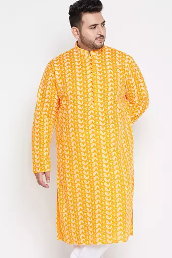 Men's orange pure cotton kurta